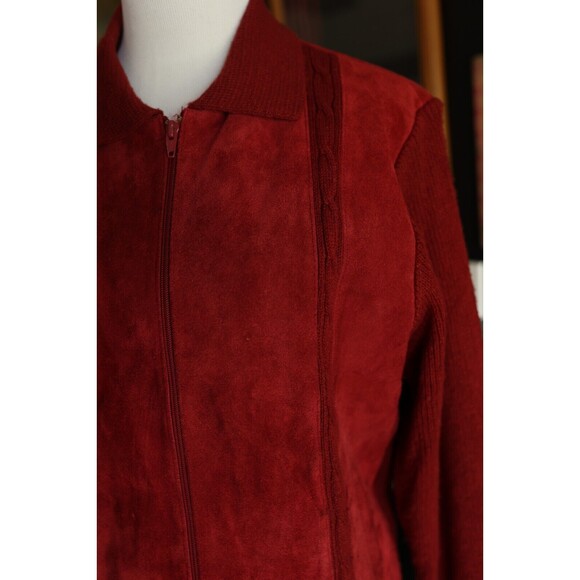 Vintage 80s 90s City Splits Red Burgundy Leather Suede Knit Zip Up Jacket - Picture 6 of 15